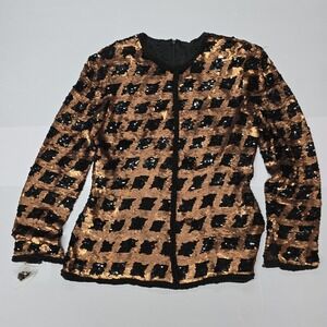 Vintage‎ Sequin Embellished Jacket Black Gold Beaded Statement Evening